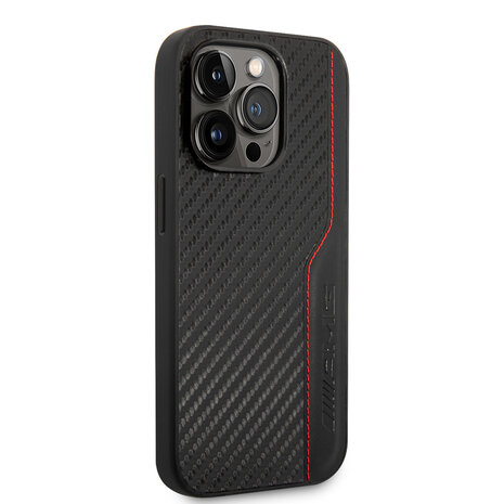 AMG AMG iPhone 14 Pro Back-Cover hul - Carbon Effect - Leather & Red Stitching - Schwarz AMG AMG iPhone 14 Pro Back-Cover hul - Carbon Effect - Leather & Red Stitching - Schwarz