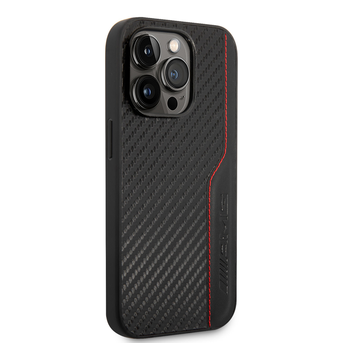 AMG AMG iPhone 14 Pro Backcover hoesje - Carbon Effect - Leather & Red Stitching - Zwart, foto 4 van 6