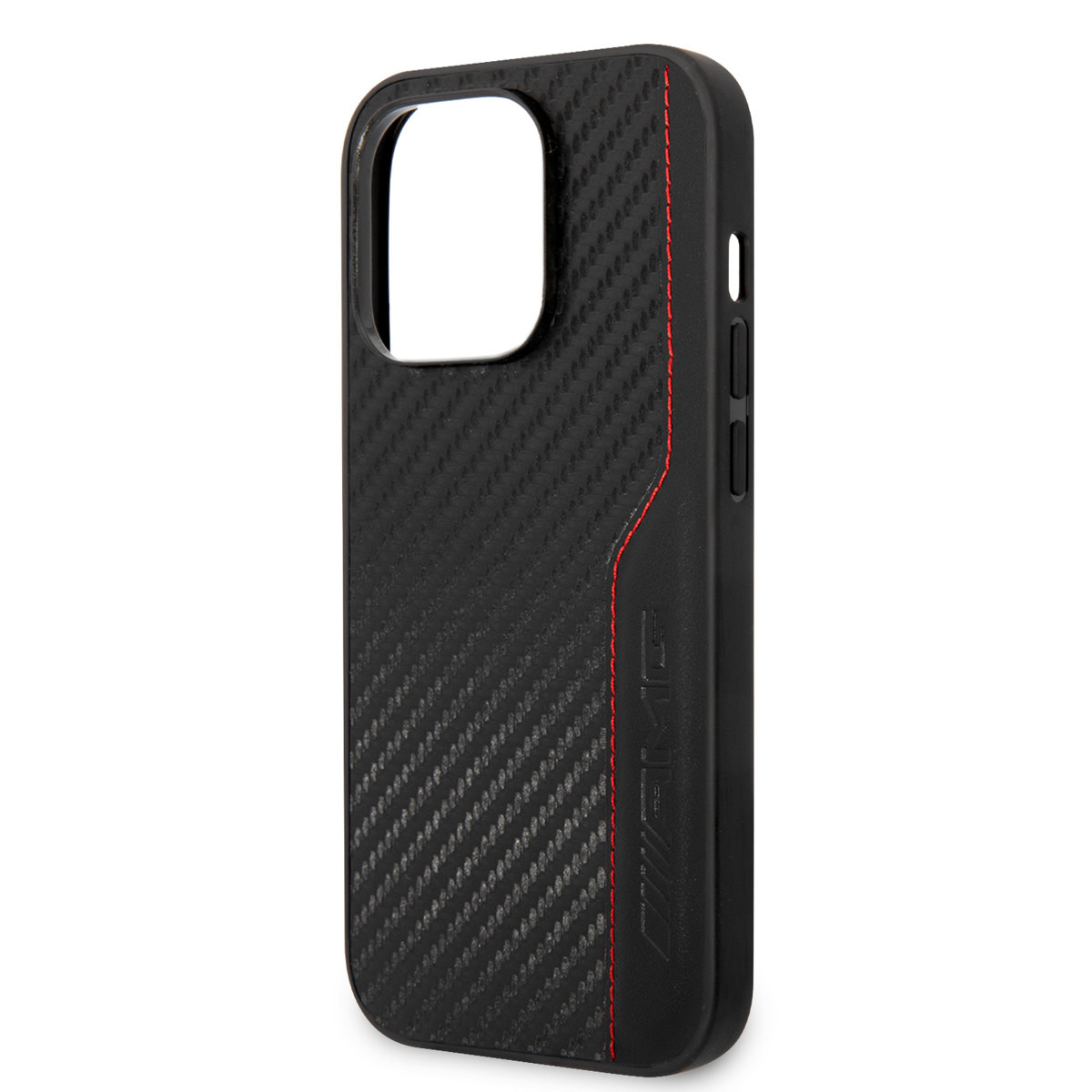 AMG AMG iPhone 14 Pro Backcover hoesje - Carbon Effect - Leather & Red Stitching - Zwart, foto 5 van 6