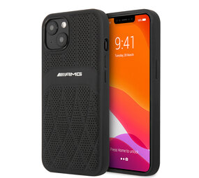 AMG AMG iPhone 13 & 14 Backcover hoesje - Leather with Curved Lines - Zwart AMG AMG iPhone 13 & 14 Backcover hoesje - Leather with Curved Lines - Zwart