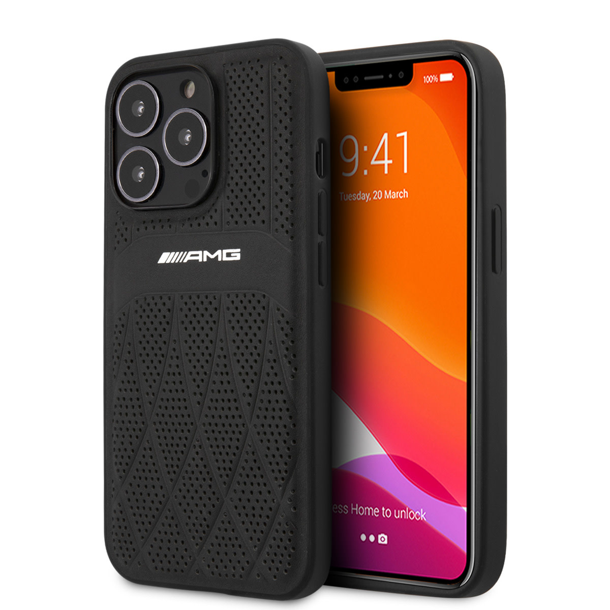 AMG AMG iPhone 13 Pro Backcover hoesje - Leather with Curved Lines - Zwart