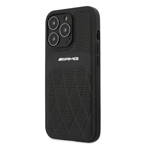 AMG AMG iPhone 13 Pro Backcover hoesje - Leather with Curved Lines - Zwart AMG AMG iPhone 13 Pro Backcover hoesje - Leather with Curved Lines - Zwart