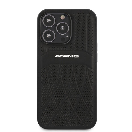 AMG AMG iPhone 13 Pro Backcover hoesje - Leather with Curved Lines - Zwart AMG AMG iPhone 13 Pro Backcover hoesje - Leather with Curved Lines - Zwart