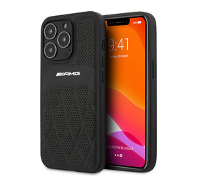 AMG AMG iPhone 13 Pro Max Back-Cover hul - Leather with Curved Lines - Schwarz AMG AMG iPhone 13 Pro Max Back-Cover hul - Leather with Curved Lines - Schwarz