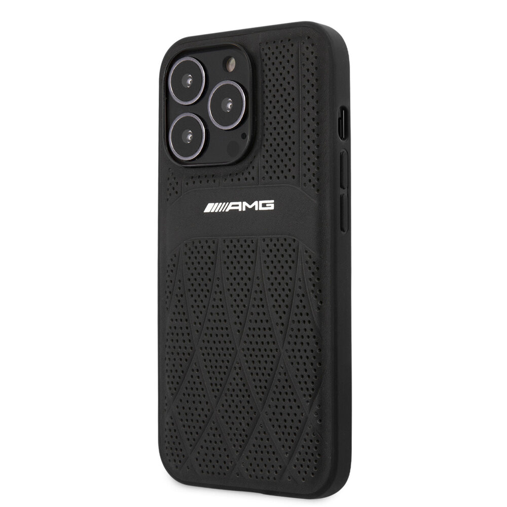 AMG AMG iPhone 13 Pro Max Back cover case - Leather with Curved Lines - Black AMG AMG iPhone 13 Pro Max Back cover case - Leather with Curved Lines - Black