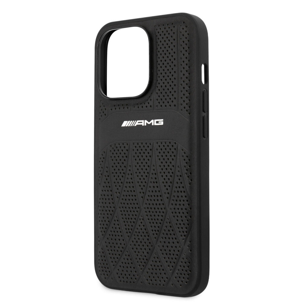 AMG AMG iPhone 13 Pro Max Back cover case - Leather with Curved Lines - Black AMG AMG iPhone 13 Pro Max Back cover case - Leather with Curved Lines - Black