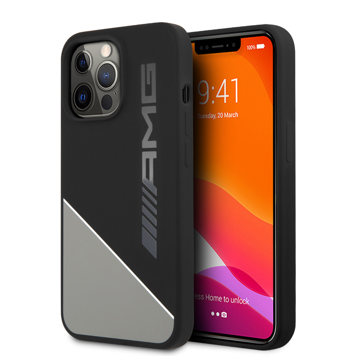 AMG AMG iPhone 13 Pro Backcover hoesje - Silicone - Two Tones White Line - Grijs