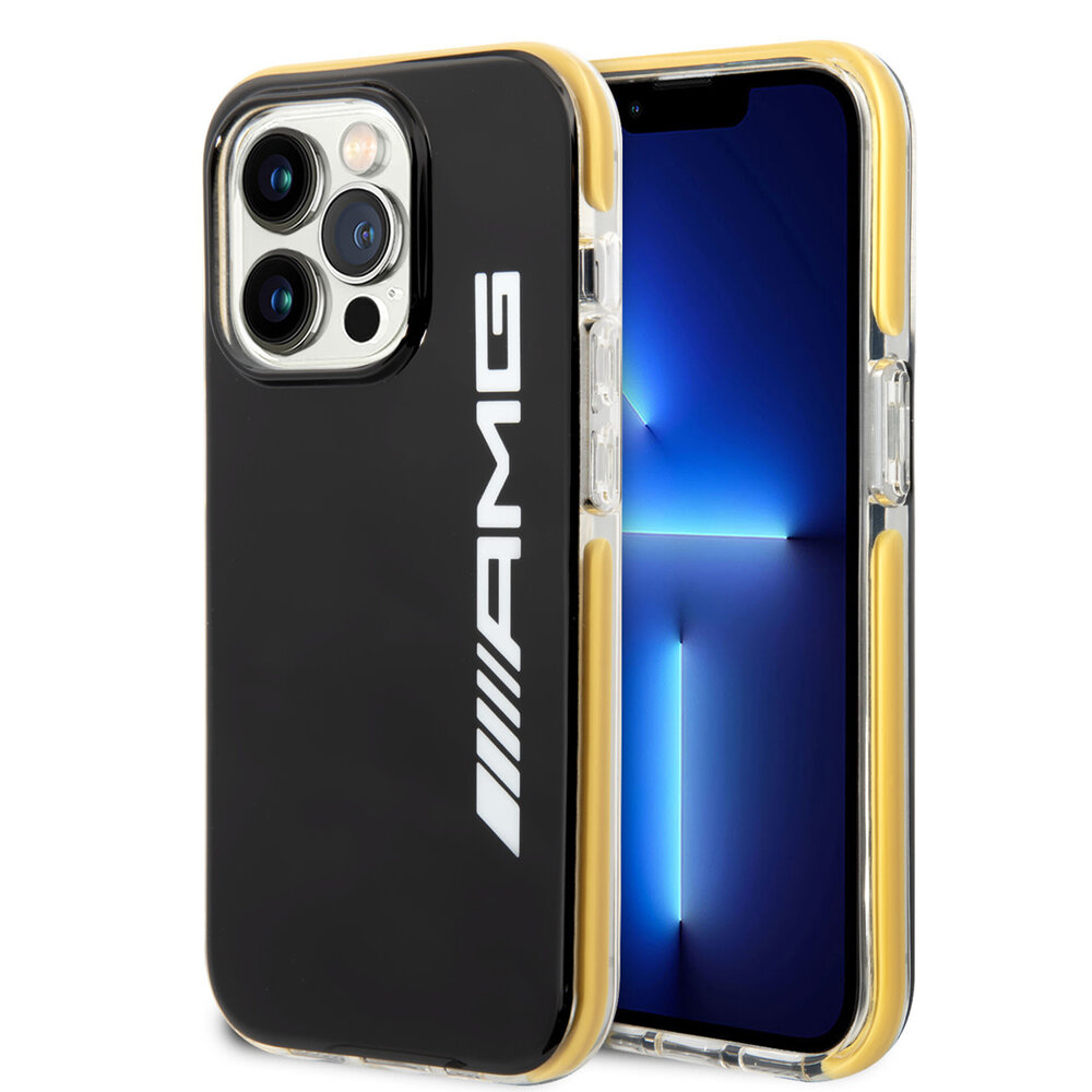 AMG AMG iPhone 14 Pro Back-Cover hul - Yellow Frame - Schwarz AMG AMG iPhone 14 Pro Back-Cover hul - Yellow Frame - Schwarz