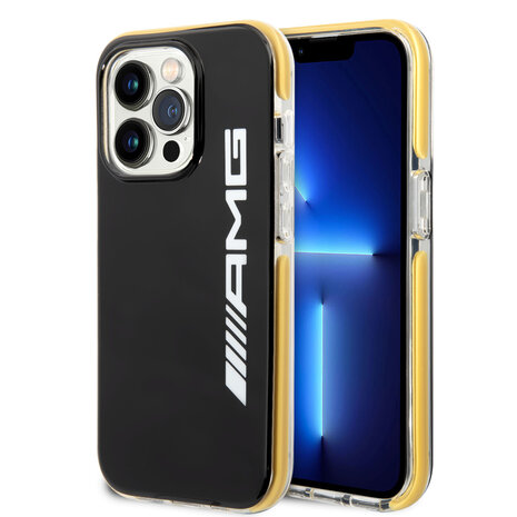 AMG AMG iPhone 14 Pro Back-Cover hul - Yellow Frame - Schwarz AMG AMG iPhone 14 Pro Back-Cover hul - Yellow Frame - Schwarz