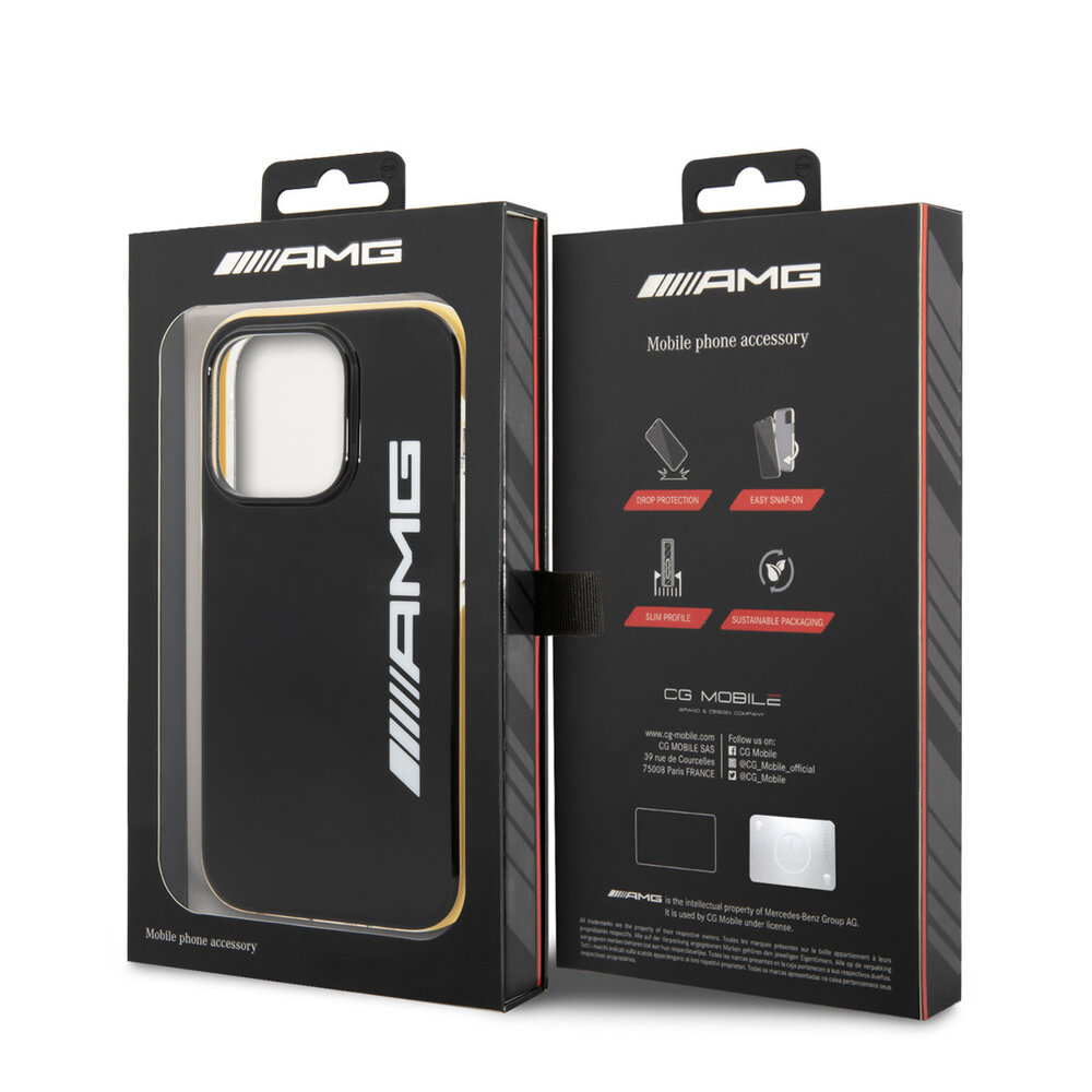 AMG AMG iPhone 14 Pro Back cover coque - Yellow Frame - Noir AMG AMG iPhone 14 Pro Back cover coque - Yellow Frame - Noir
