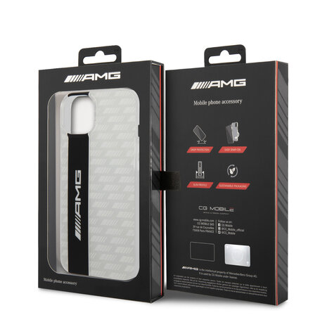 AMG AMG iPhone 14 & 13 Back-Cover hul - Double Layer - Carbon Pattern - Weiß AMG AMG iPhone 14 & 13 Back-Cover hul - Double Layer - Carbon Pattern - Weiß