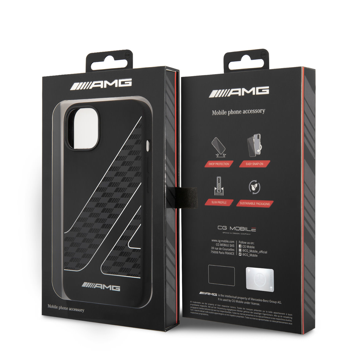 AMG AMG iPhone 14 & 13 Backcover hoesje - Double Layer - Checkered Flag Pattern - Zwart, foto 5 van 5