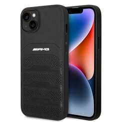 AMG iPhone 14 & 13 Backcover hoesje - Debossed Lines - White Logo - Zwart