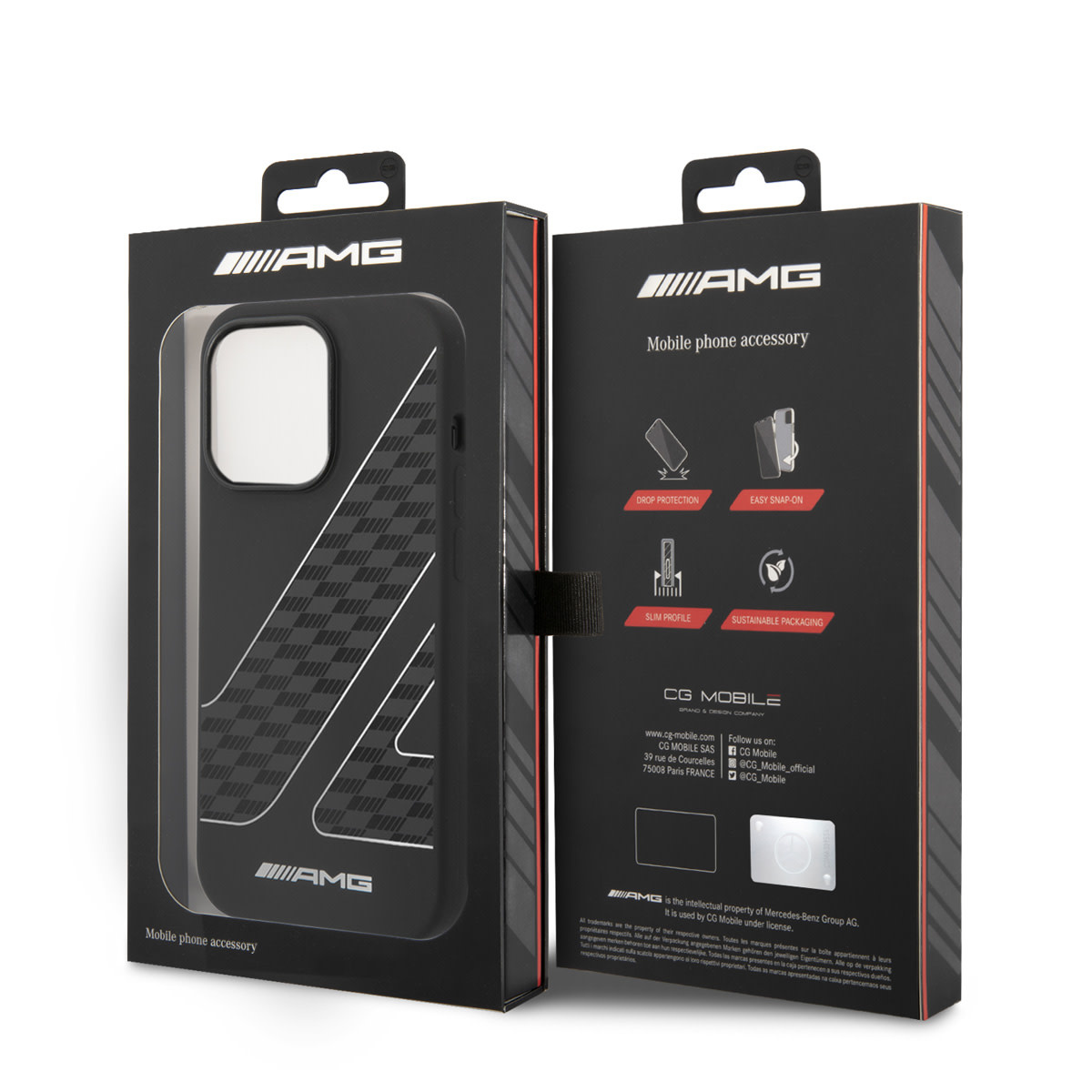 AMG AMG iPhone 14 Pro Max Backcover hoesje - Double Layer - Checkered Flag Pattern - Zwart, foto 5 van 5