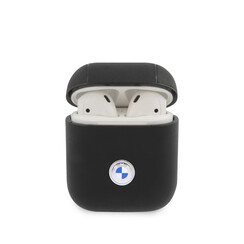 BMW Airpods - Airpods 2 Case - Genuine Leather - Silver Metal Logo - Black