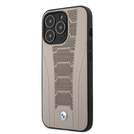 BMW BMW iPhone 13 Pro Back-Cover hul - Leather Signature - Perforated Deboss Line - Beige BMW BMW iPhone 13 Pro Back-Cover hul - Leather Signature - Perforated Deboss Line - Beige