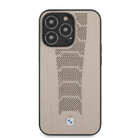 BMW BMW iPhone 13 Pro Back-Cover hul - Leather Signature - Perforated Deboss Line - Beige BMW BMW iPhone 13 Pro Back-Cover hul - Leather Signature - Perforated Deboss Line - Beige