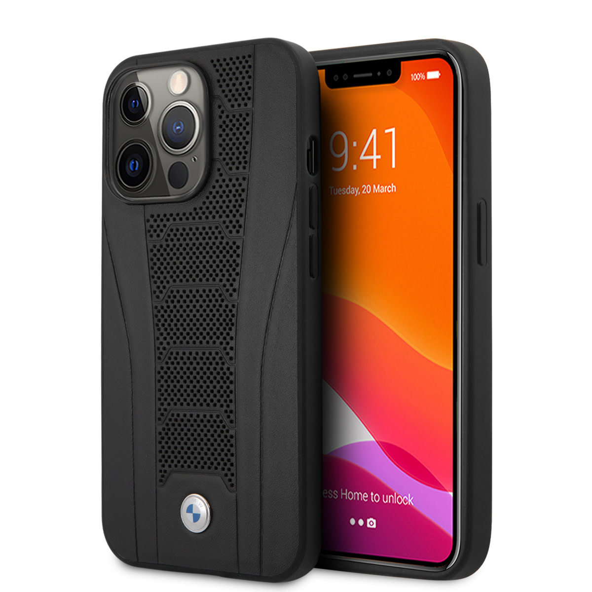 BMW BMW iPhone 13 Pro Backcover hoesje - Leather Signature - Perforated Deboss Line - Zwart