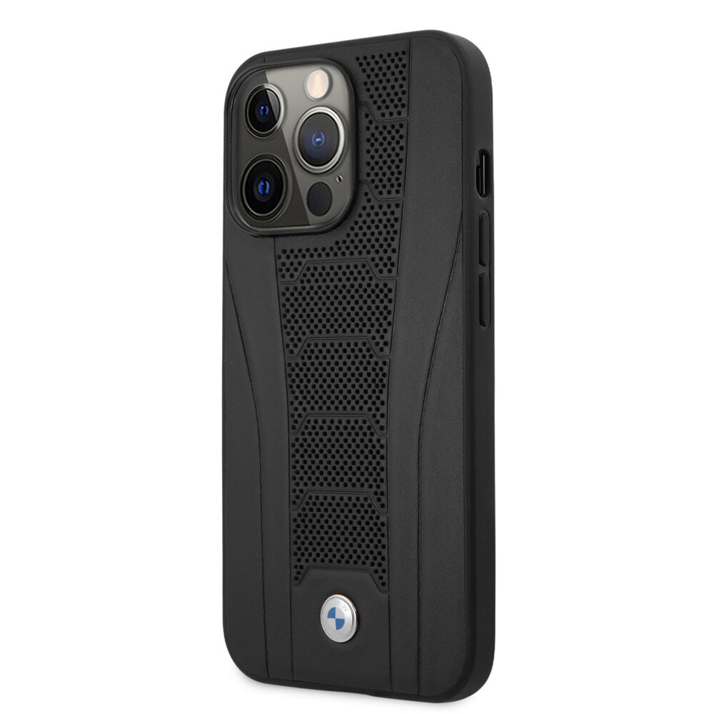 BMW BMW iPhone 13 Pro Back-Cover hul - Leather Signature - Perforated Deboss Line - Schwarz BMW BMW iPhone 13 Pro Back-Cover hul - Leather Signature - Perforated Deboss Line - Schwarz