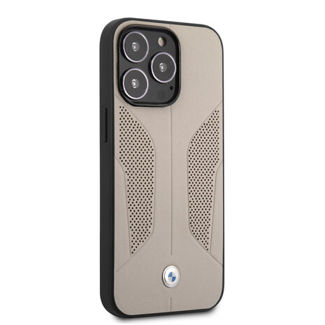 BMW BMW iPhone 13 Pro Back-Cover hul - Leather Signature - Perforated Sides - Grau BMW BMW iPhone 13 Pro Back-Cover hul - Leather Signature - Perforated Sides - Grau