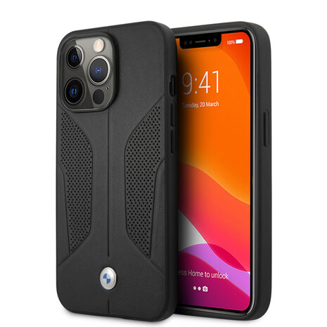 BMW BMW iPhone 13 Pro Back cover coque - Leather Signature - Perforated Sides - Noir BMW BMW iPhone 13 Pro Back cover coque - Leather Signature - Perforated Sides - Noir
