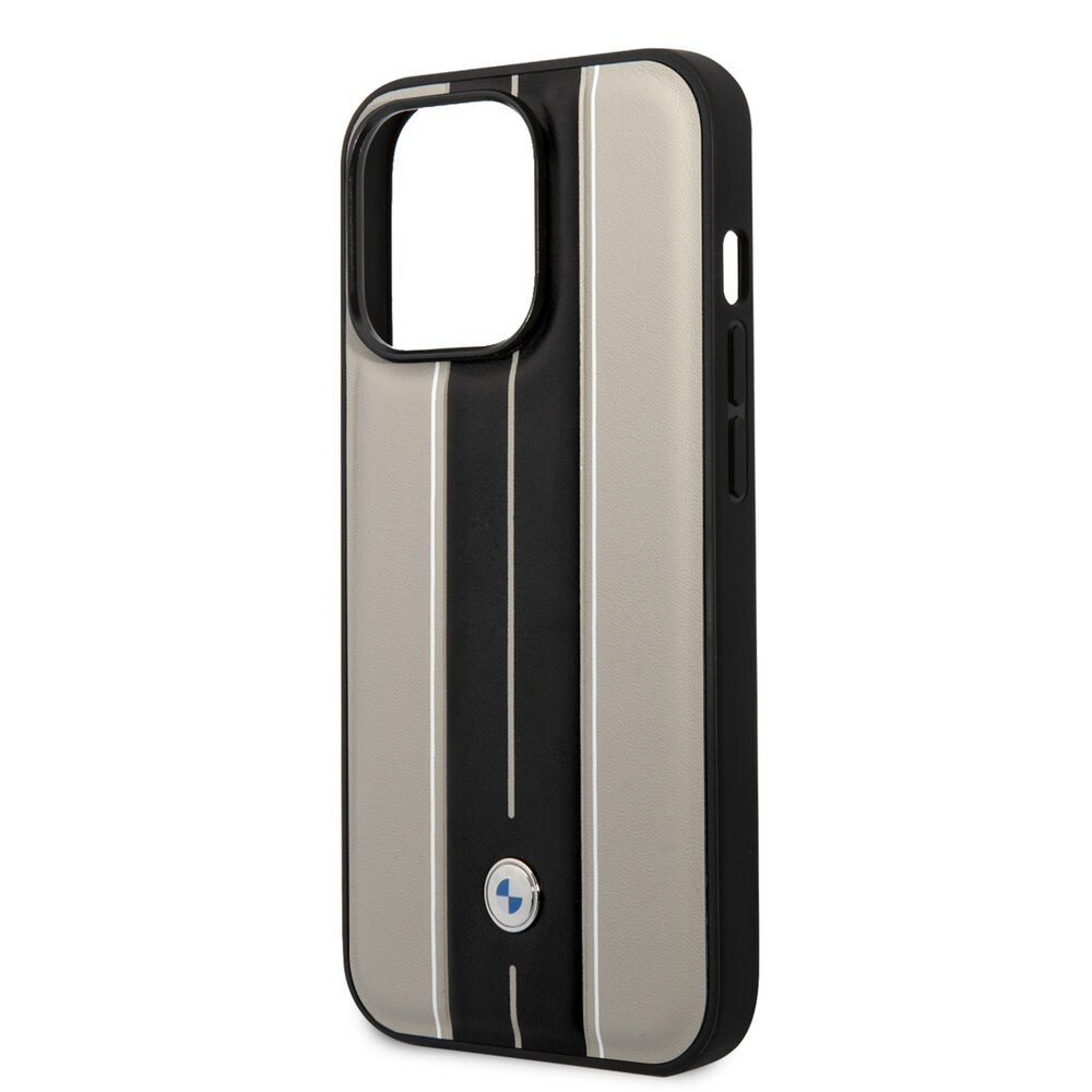 BMW BMW iPhone 14 Pro Back-Cover hul - Leather Signature - Hot Stamp Lines - Beige BMW BMW iPhone 14 Pro Back-Cover hul - Leather Signature - Hot Stamp Lines - Beige