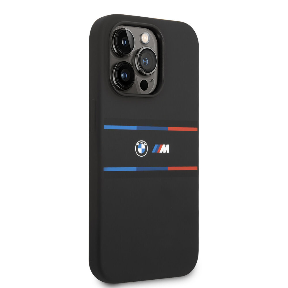 BMW BMW iPhone 14 Pro Back-Cover hul - Silicone - Tricolor Lines - Schwarz