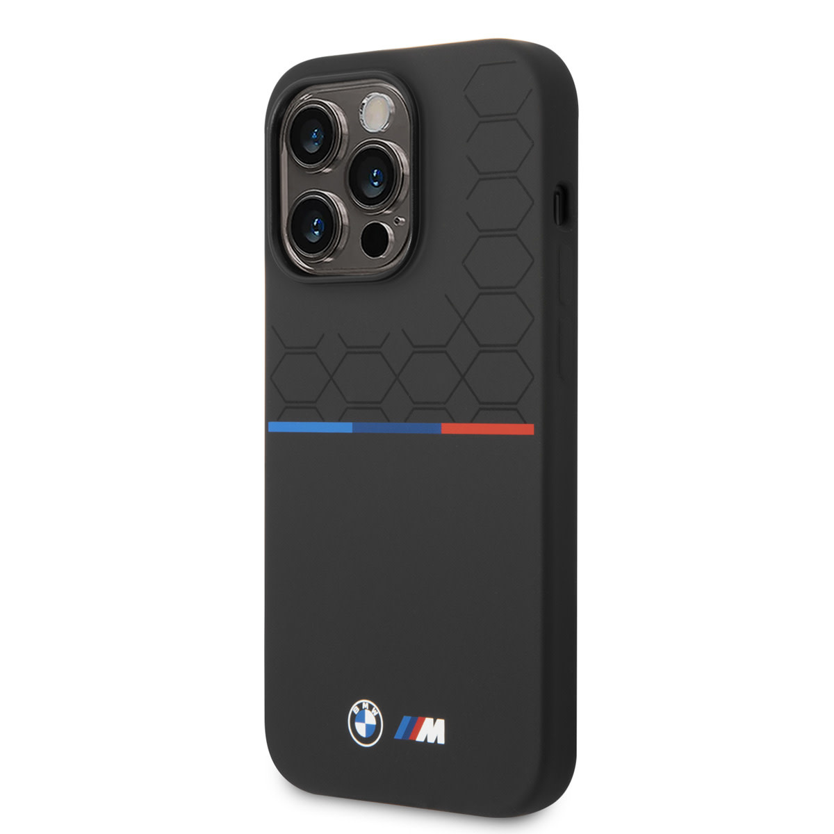 BMW BMW iPhone 14 Pro Backcover hoesje - Silicone - Varnish Pattern - Tricolor Line - Zwart, foto 3 van 6