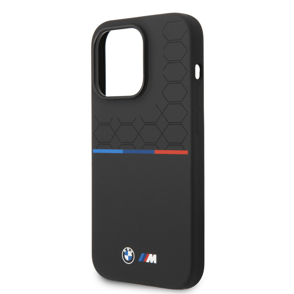 BMW BMW iPhone 14 Pro Backcover hoesje - Silicone - Varnish Pattern - Tricolor Line - Zwart