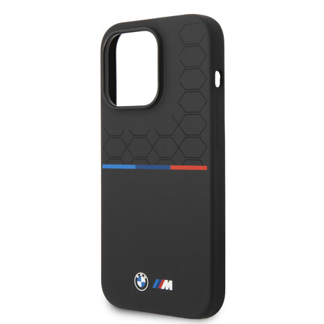 BMW BMW iPhone 14 Pro Backcover hoesje - Silicone - Varnish Pattern - Tricolor Line - Zwart