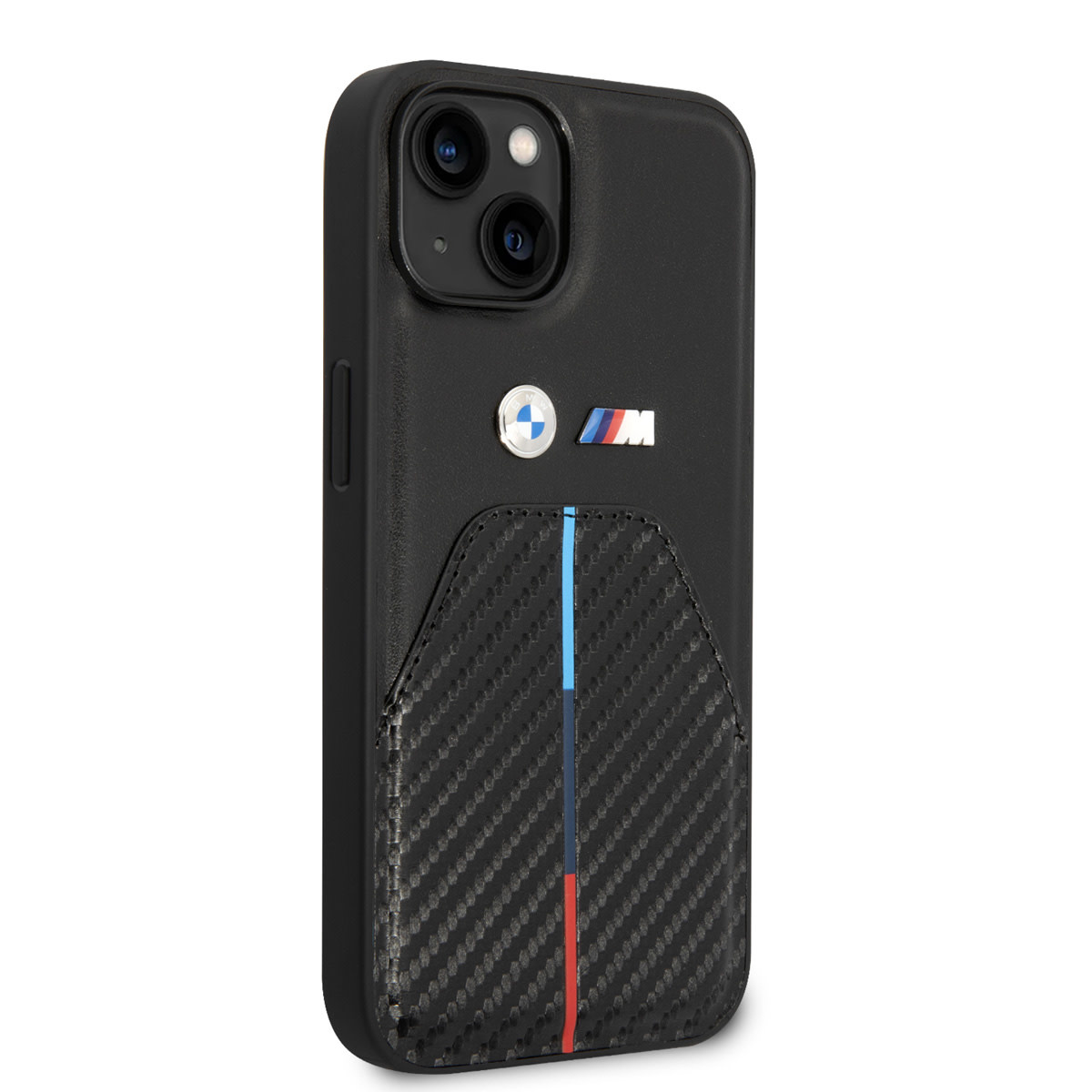 BMW BMW iPhone 14 Plus & 15 Plus Backcover hoesje - Carbon Tricolor Pattern - Zwart, foto 4 van 6