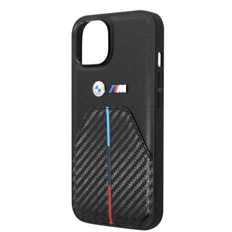 BMW BMW iPhone 14 Plus & 15 Plus Back-Cover hul - Carbon Tricolor Pattern - Schwarz BMW BMW iPhone 14 Plus & 15 Plus Back-Cover hul - Carbon Tricolor Pattern - Schwarz