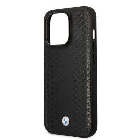BMW BMW iPhone 14 Pro Max Back cover case - Leather Signature - Diamond Pattern - Black BMW BMW iPhone 14 Pro Max Back cover case - Leather Signature - Diamond Pattern - Black
