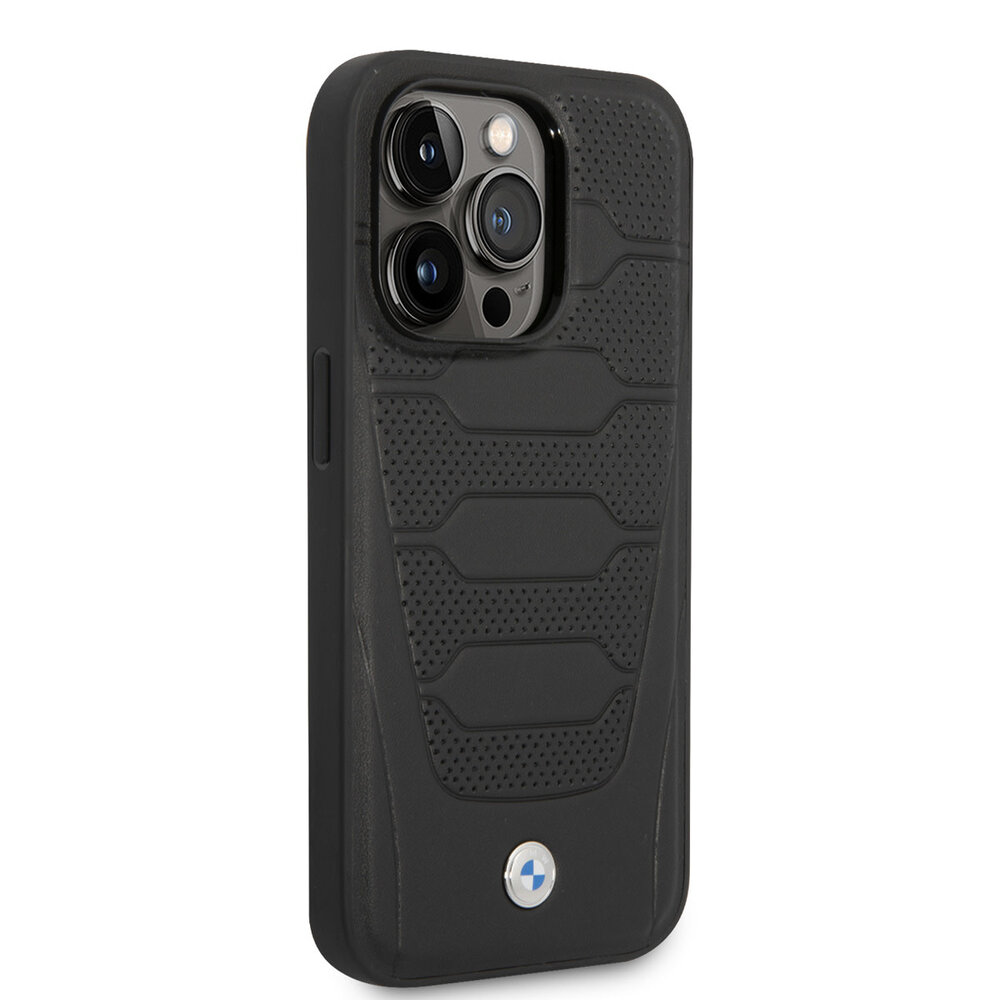 BMW BMW iPhone 14 Pro Max Back-Cover hul - Leather Signature - Perforated Seats Design - Schwarz BMW BMW iPhone 14 Pro Max Back-Cover hul - Leather Signature - Perforated Seats Design - Schwarz