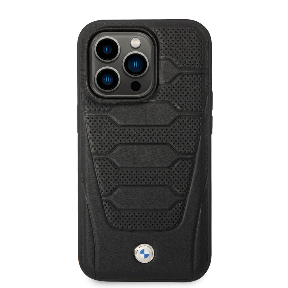 BMW BMW iPhone 14 Pro Max Back-Cover hul - Leather Signature - Perforated Seats Design - Schwarz BMW BMW iPhone 14 Pro Max Back-Cover hul - Leather Signature - Perforated Seats Design - Schwarz