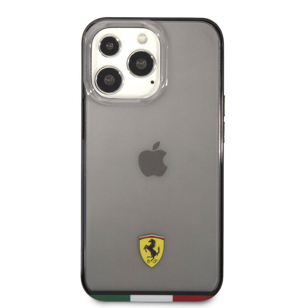 Ferrari Ferrari iPhone 13 Pro Back cover case - Italia Stripe - Black edges - Transparent Ferrari Ferrari iPhone 13 Pro Back cover case - Italia Stripe - Black edges - Transparent