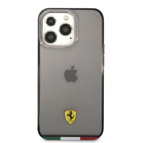 Ferrari Ferrari iPhone 13 Pro Back cover case - Italia Stripe - Black edges - Transparent Ferrari Ferrari iPhone 13 Pro Back cover case - Italia Stripe - Black edges - Transparent