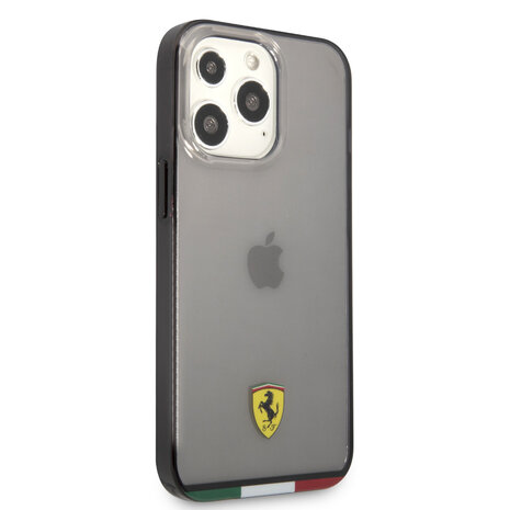 Ferrari Ferrari iPhone 13 Pro Backcover hoesje - Italia Stripe - Black edges - Transparant Ferrari Ferrari iPhone 13 Pro Backcover hoesje - Italia Stripe - Black edges - Transparant