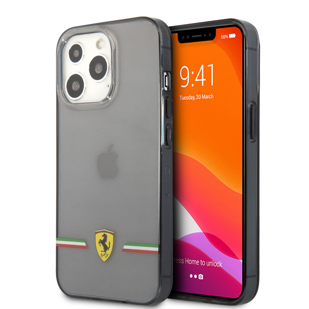 Ferrari Ferrari iPhone 13 Pro Back cover coque - Italia Wings - Black edges - Transparent Ferrari Ferrari iPhone 13 Pro Back cover coque - Italia Wings - Black edges - Transparent