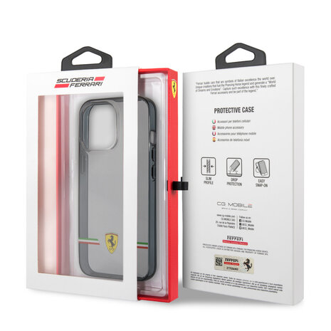 Ferrari Ferrari iPhone 13 Pro Back cover coque - Italia Wings - Black edges - Transparent Ferrari Ferrari iPhone 13 Pro Back cover coque - Italia Wings - Black edges - Transparent