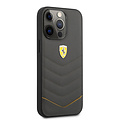 Ferrari Ferrari iPhone 13 Pro Backcover hoesje - Genuine Leather - Quilted Edge - Yellow Line - Grijs