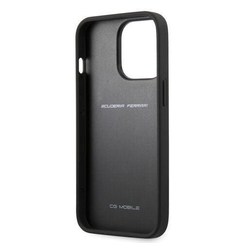 Ferrari Ferrari iPhone 13 Pro Back cover coque - Genuine Leather - Quilted Edge - Yellow Line - Gris