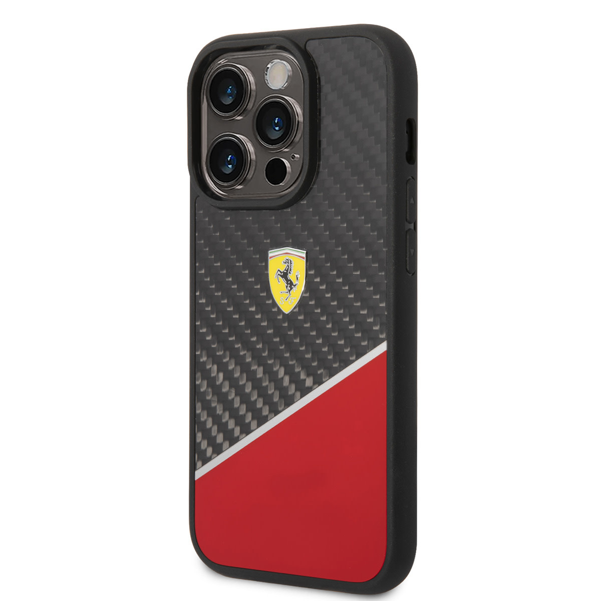 Ferrari Ferrari iPhone 14 Pro Backcover hoesje - BiMaterial - Carbon & Red Stripe - Zwart, foto 2 van 6
