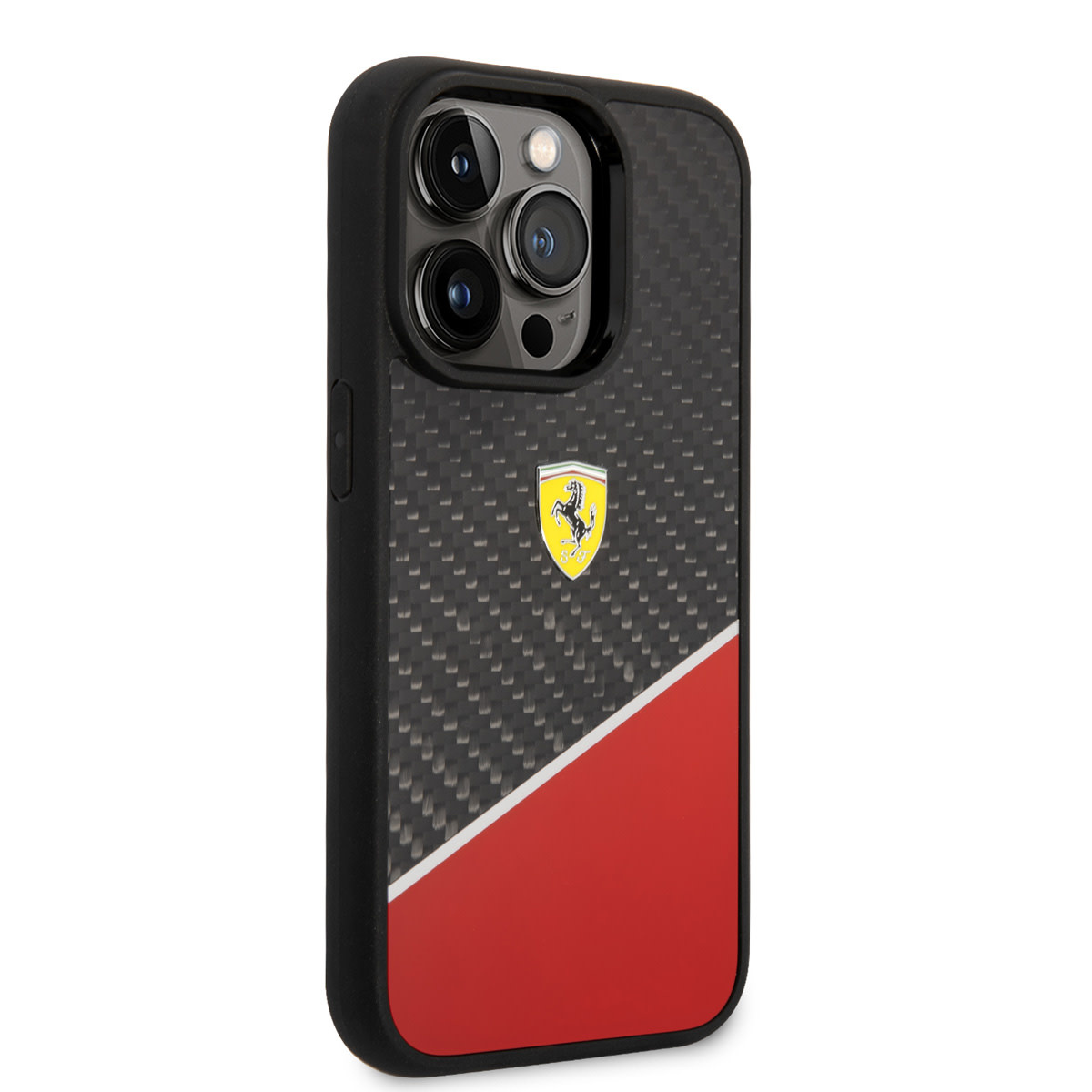 Ferrari Ferrari iPhone 14 Pro Backcover hoesje - BiMaterial - Carbon & Red Stripe - Zwart, foto 4 van 6