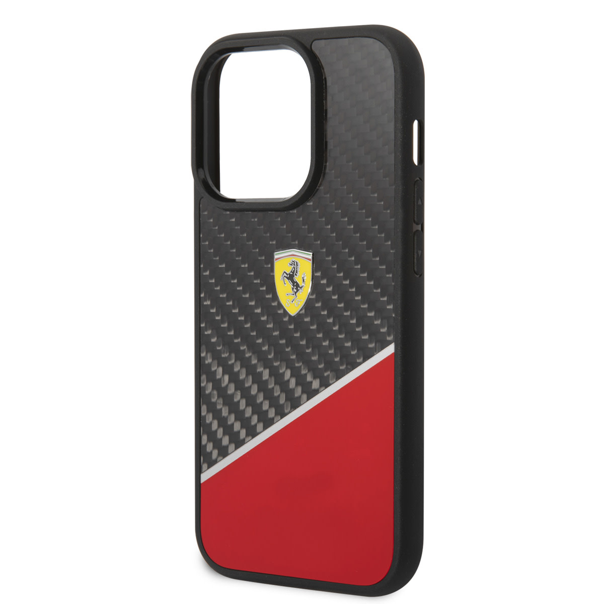 Ferrari Ferrari iPhone 14 Pro Backcover hoesje - BiMaterial - Carbon & Red Stripe - Zwart, foto 6 van 6