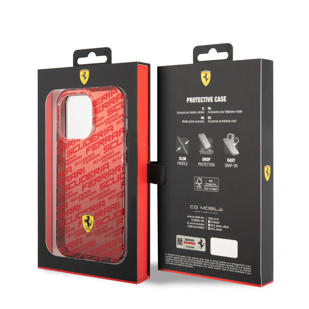Ferrari Ferrari iPhone 14 Pro Backcover hoesje - SF Allover - Rood Ferrari Ferrari iPhone 14 Pro Backcover hoesje - SF Allover - Rood