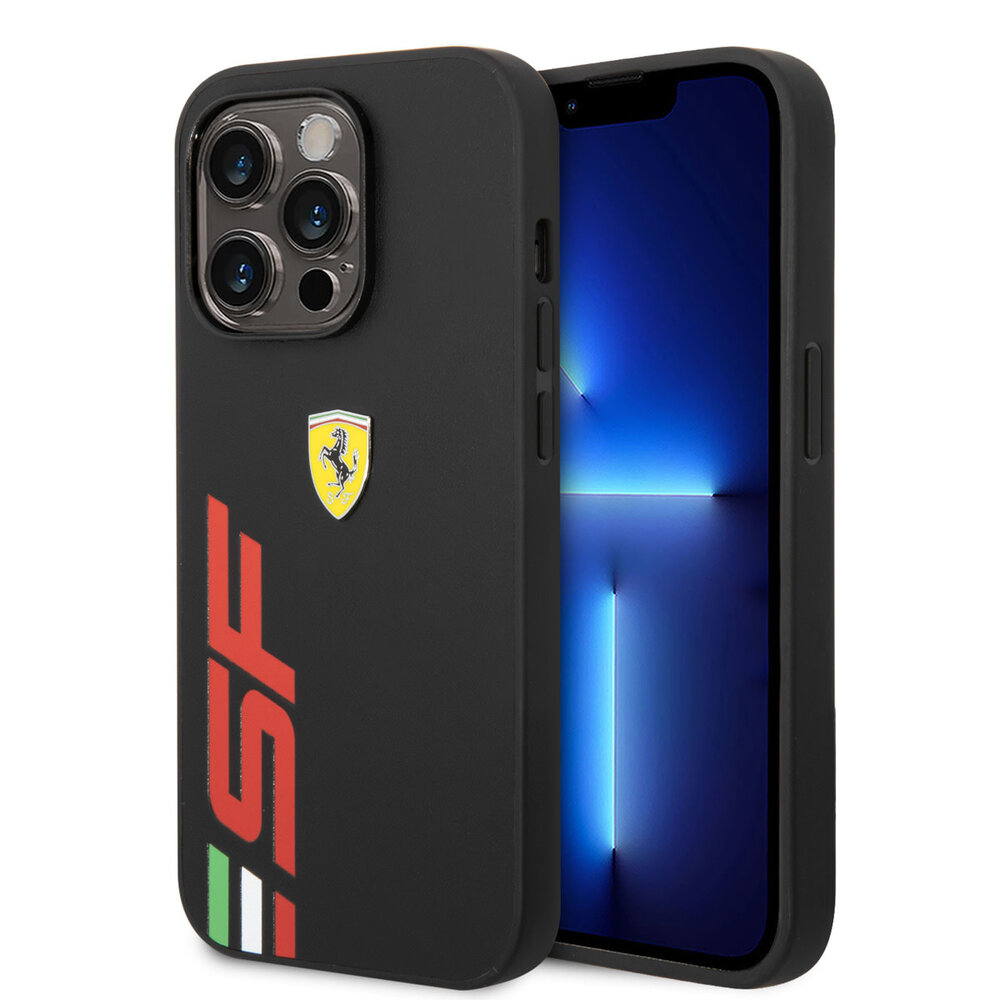 Ferrari Ferrari iPhone 14 Pro Backcover hoesje - Leather - Big SF Logo - Zwart Ferrari Ferrari iPhone 14 Pro Backcover hoesje - Leather - Big SF Logo - Zwart