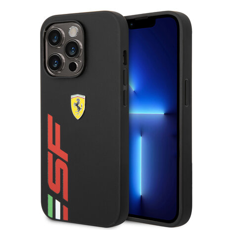 Ferrari Ferrari iPhone 14 Pro Backcover hoesje - Leather - Big SF Logo - Zwart Ferrari Ferrari iPhone 14 Pro Backcover hoesje - Leather - Big SF Logo - Zwart