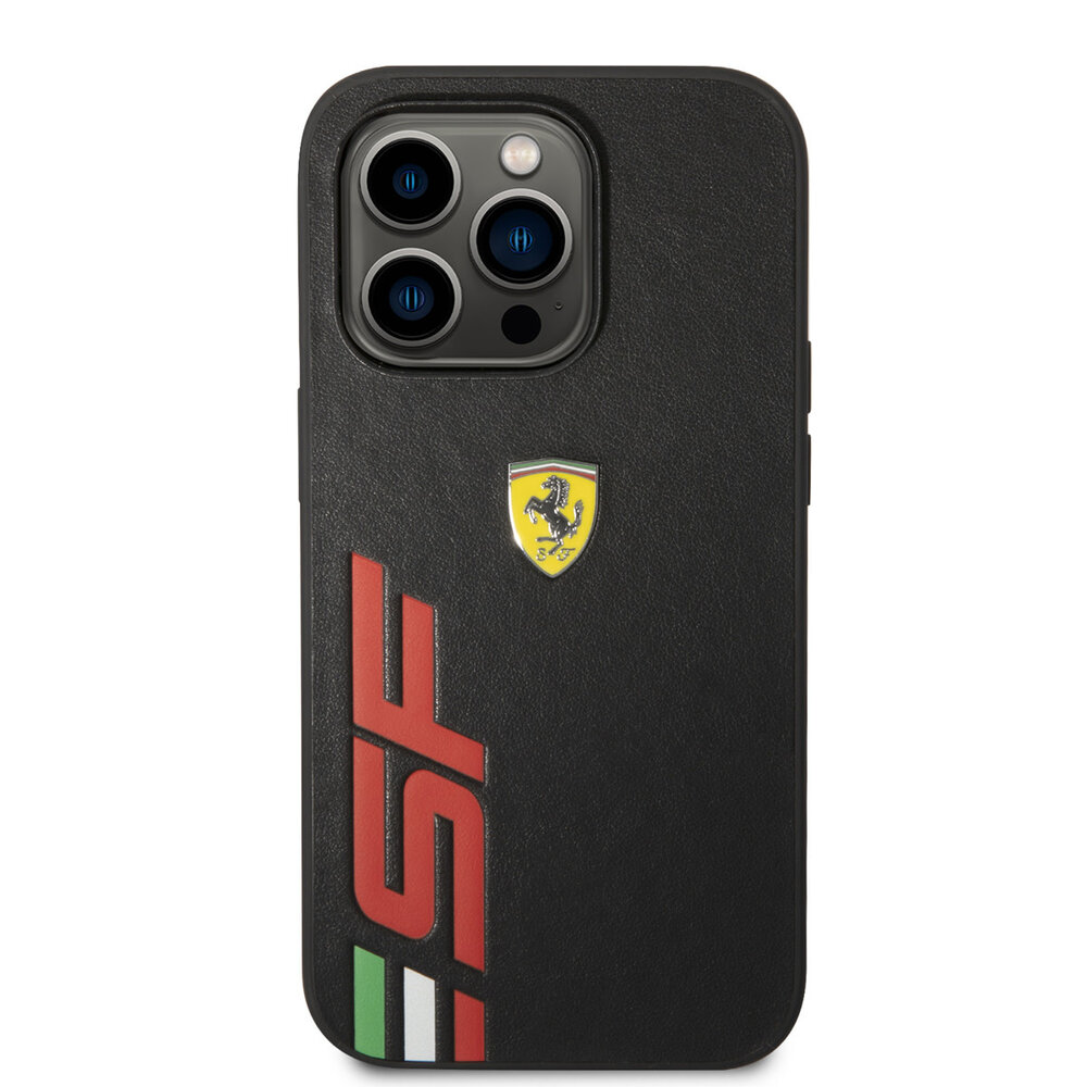 Ferrari Ferrari iPhone 14 Pro Backcover hoesje - Leather - Big SF Logo - Zwart Ferrari Ferrari iPhone 14 Pro Backcover hoesje - Leather - Big SF Logo - Zwart