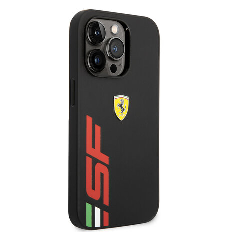 Ferrari Ferrari iPhone 14 Pro Backcover hoesje - Leather - Big SF Logo - Zwart Ferrari Ferrari iPhone 14 Pro Backcover hoesje - Leather - Big SF Logo - Zwart